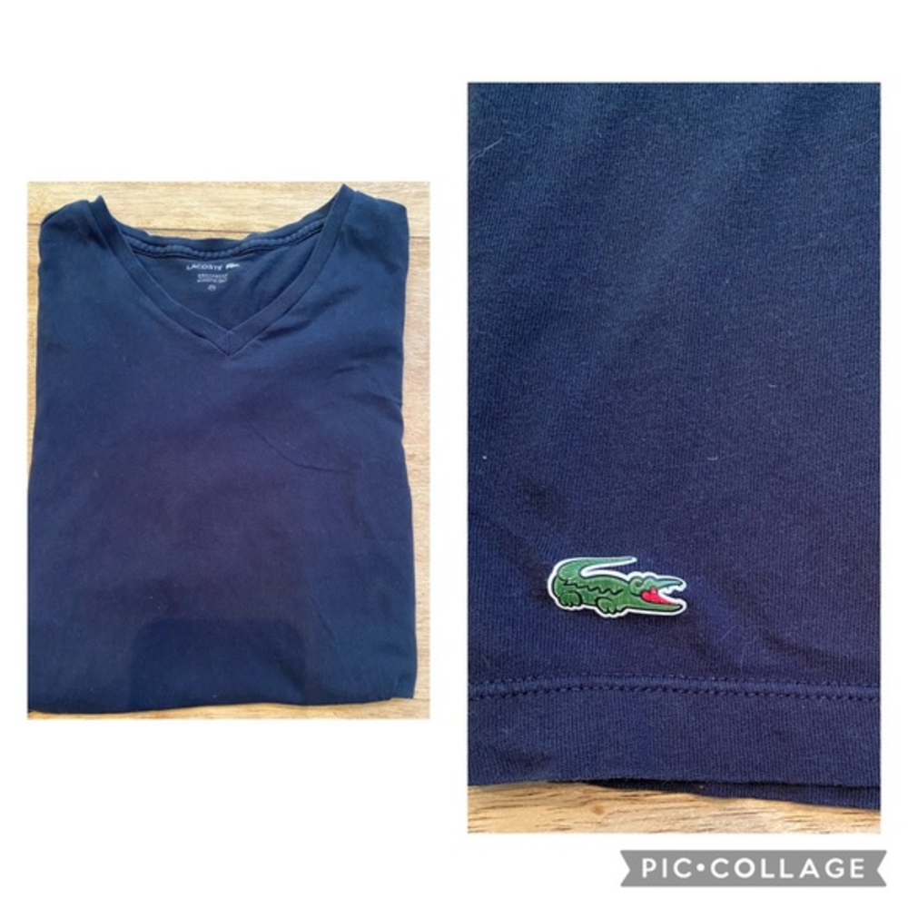 Lacoste Size‎ Medium 100% Cotton Black V Neck T-Shirt